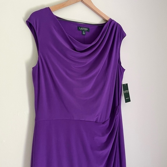 NWT Lauren Ralph Lauren Cowl Neck Cap Sleeve Knee Length Dress Purple Size 14 - Picture 3 of 9